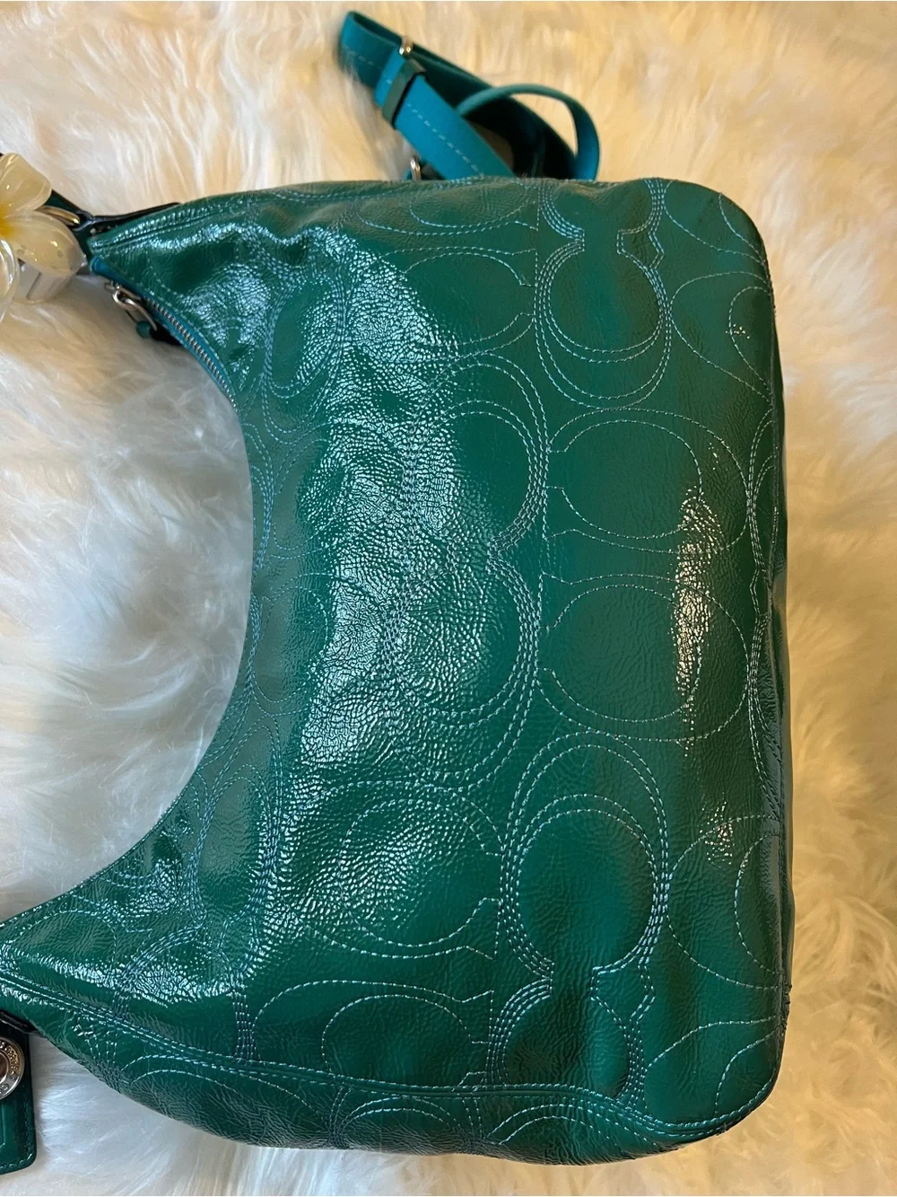 Vintage Aqua Teal Coach Dalton Patent Leather Shoulder bag.